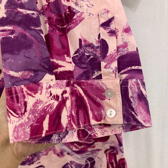 Basic Editions size 3X Pink Purple Floral 3/4 Sleeve Baby Doll Button Up Preppy - Picture 7 of 9